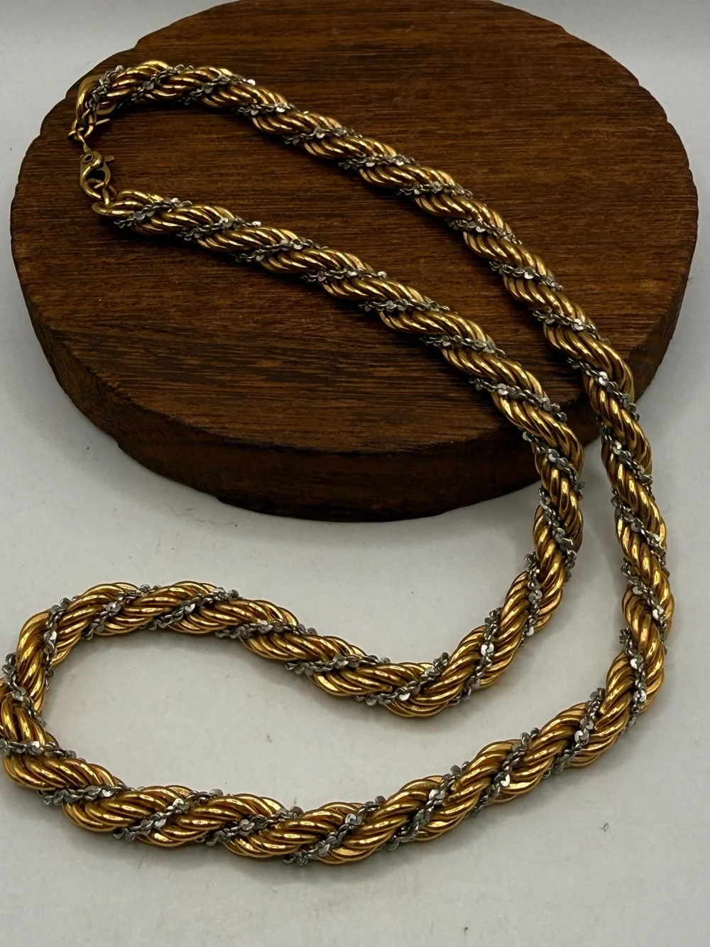 vintage Monet two-tone twisted rope chain necklace.